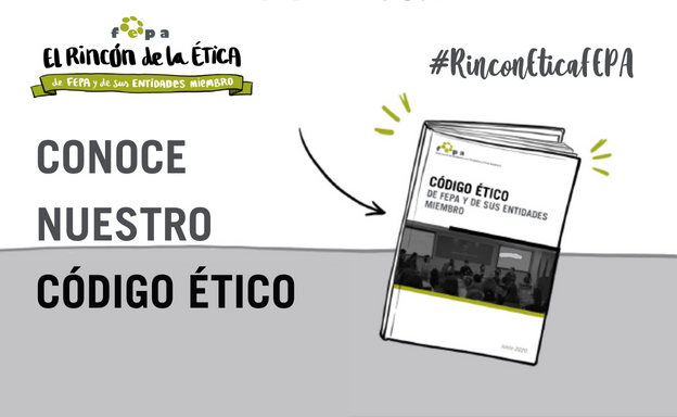 Imagen en la que se invita a conocer el código ético de FEPA y se muestra la portada.
