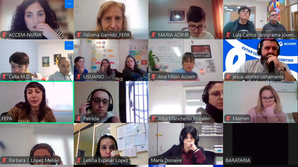 Momento del encuentro a través de una plataforma virtual con algunas de las participantes.